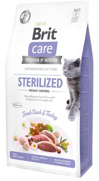 Brit Care Cat Grain-Free Sterilized Weight Control, kaczka i indyk, 7 kg Pełnoporcjowa karma sucha dla dorosłych kotów sterylizowanych Brit Care Cat Grain-Free Sterilized Weight Control, kaczka i indyk, 7 kg Pełnoporcjowa karma sucha dla dorosłych kotów sterylizowanych
