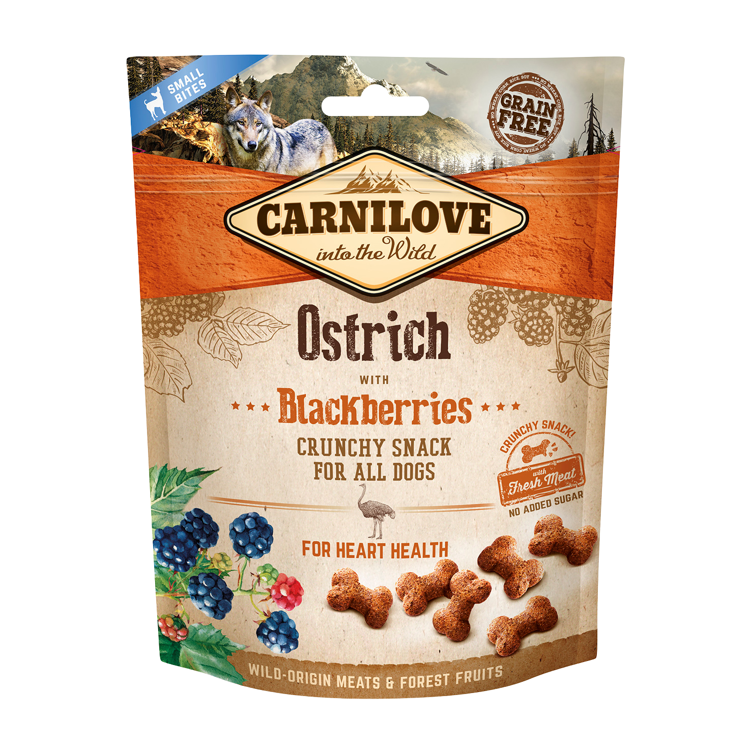 Carnilove Crunchy Snack, struś i jeżyna, 200g Karma uzupełniająca dla psów