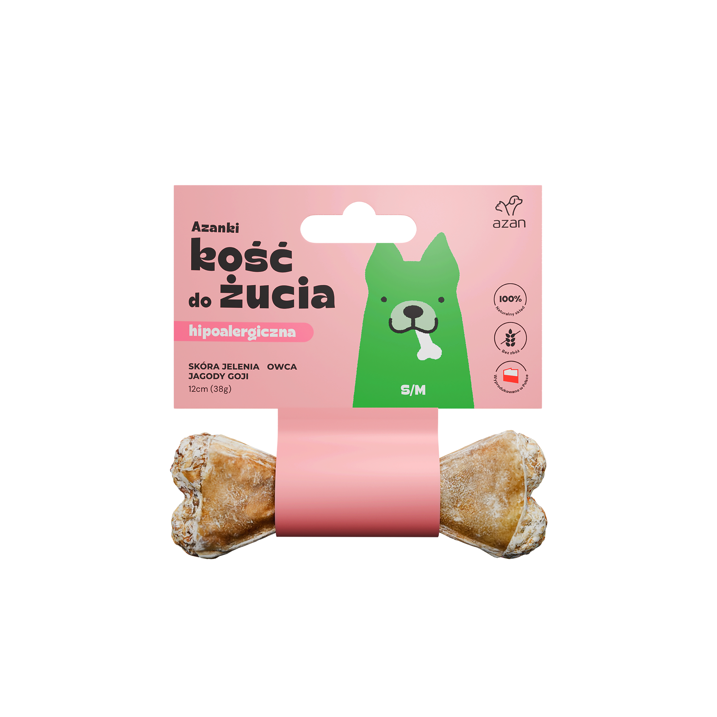 Azanki Kość do żucia S/M ze skóry jelenia z owcą i jagodami goji