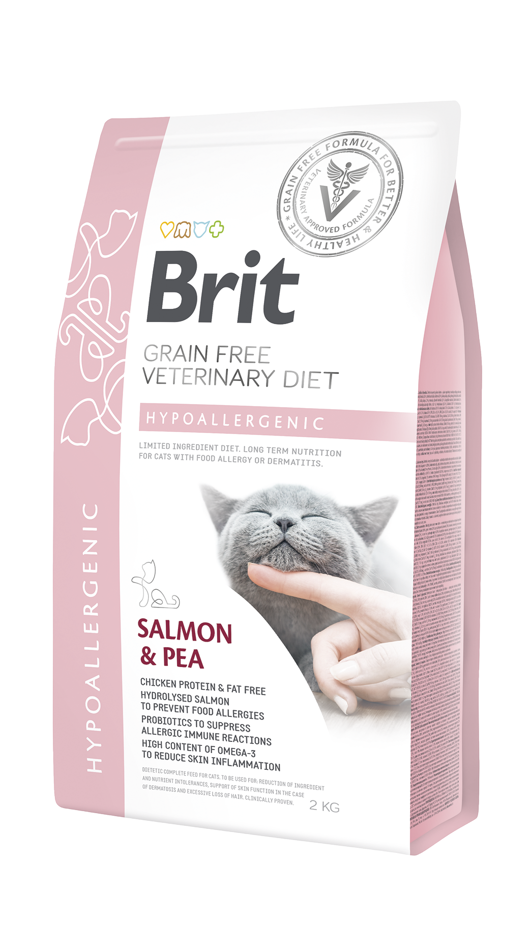 Brit Veterinary Diets Cat Grain-free Hypoallergenic, łosoś i groch, 2 kg Bezzbożowa, hipoalergiczna karma dietetyczna dla kociąt i dorosłych kotów z problemami dermatologicznymi