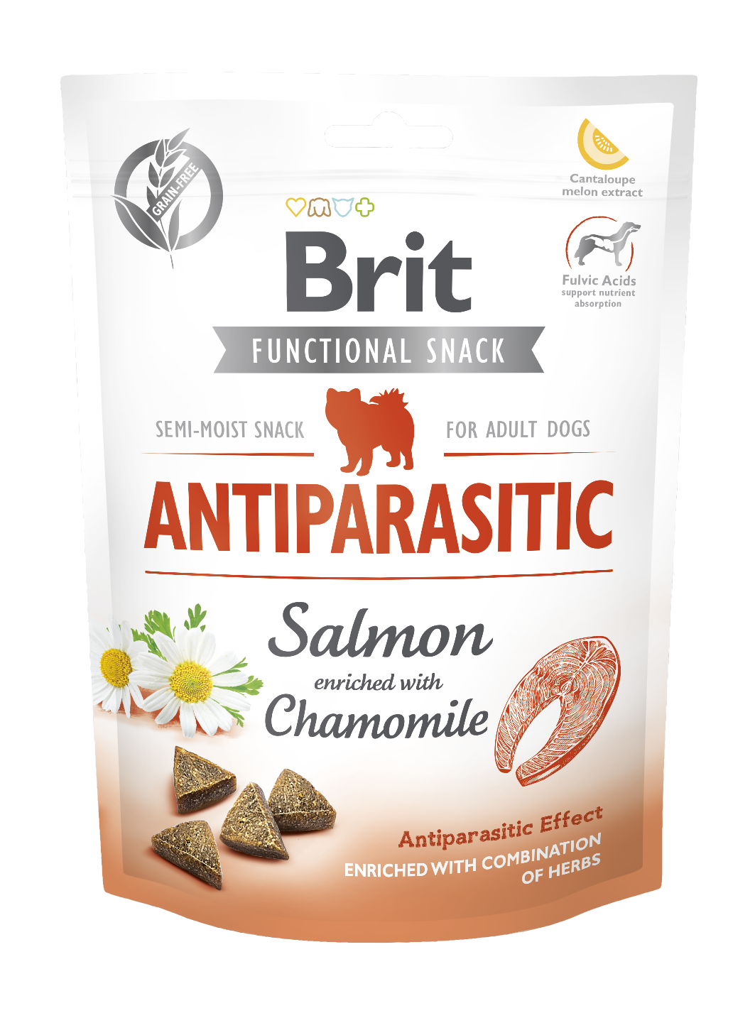 Brit Care Dog Functional Snack Antiparasitic, łosoś i rumianek, 150 g Funkcjonalna karma uzupełniająca dla psów dorosłych