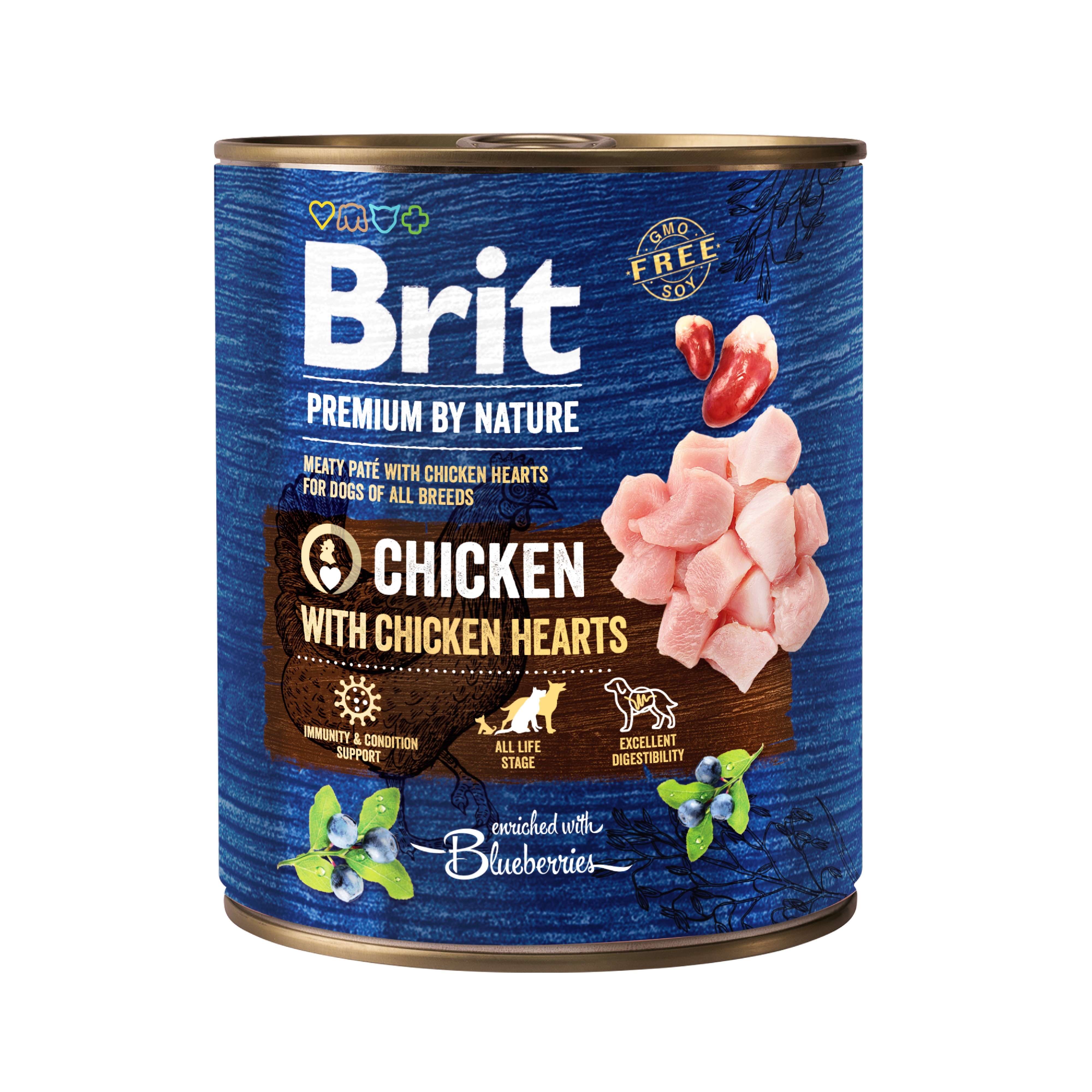 Brit Premium by Nature, kurczak z sercami, 800 g Pełnoporcjowa karma mokra dla dorosłych psów wszystkich ras