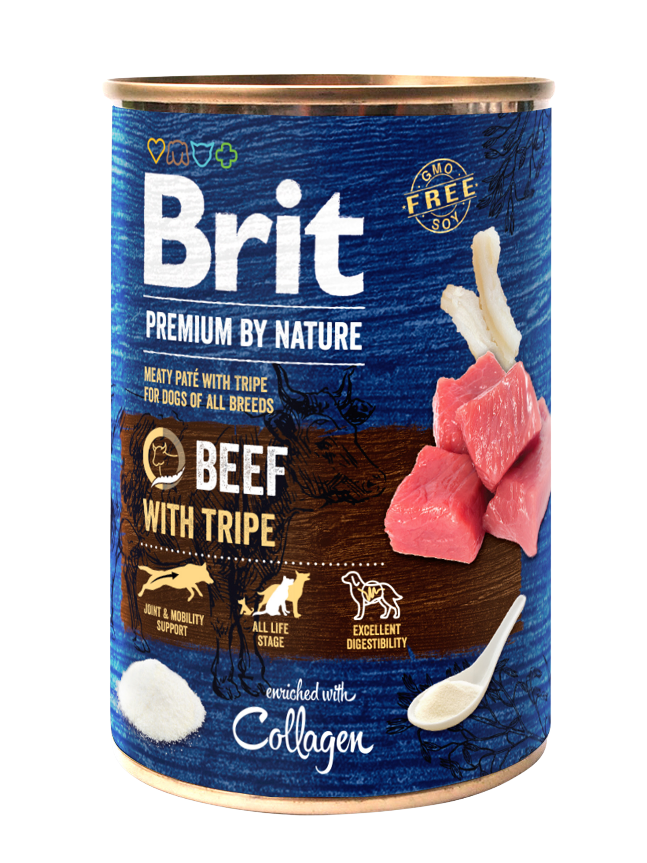 Brit Premium by Nature, wołowina z flakami, 400 g Pełnoporcjowa karma mokra dla psów dorosłych w puszce