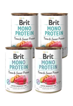 Zestaw 4 x 400g Brit Mono Protein, tuńczyk i bataty Monobiałkowa, hipoalergiczna karma mokra dla psów w ekonomicznym zestawie Zestaw 4 x 400g Brit Mono Protein, tuńczyk i bataty Monobiałkowa, hipoalergiczna karma mokra dla psów w ekonomicznym zestawie