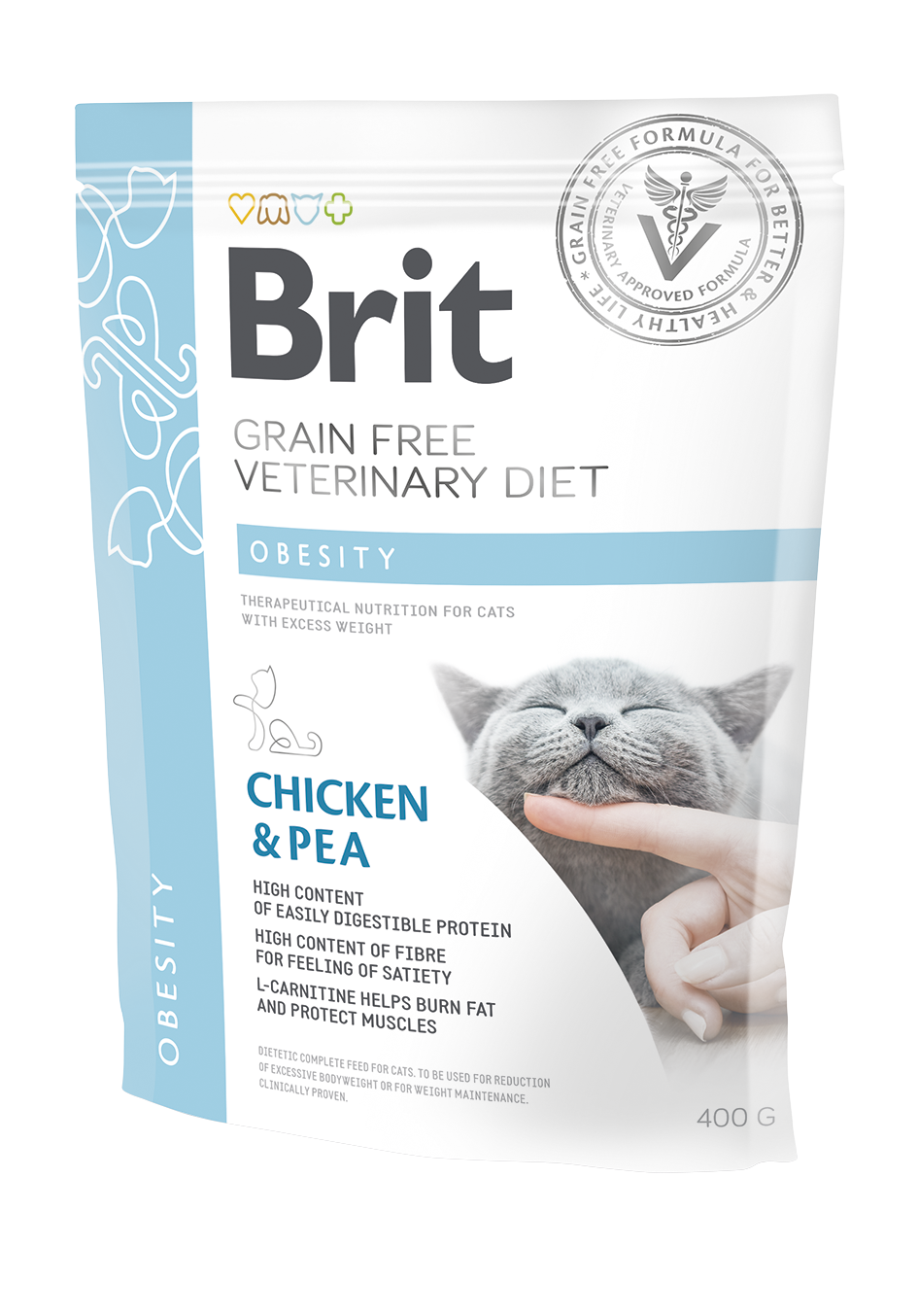 Brit Veterinary Diets Cat Grain-free Obesity, kurczak i groszek, 400 g Bezzbożowa karma dietetyczna dla kotów z nadwagą