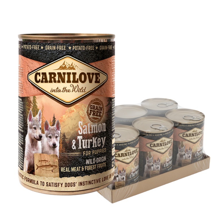 Zestaw&#x20;&quot;5&#x2B;1&quot;&#x20;Carnilove&#x20;Wild&#x20;Meat,&#x20;&#x0142;oso&#x015B;&#x20;i&#x20;indyk&#x20;&#x28;6x400g&#x29;&#x20;Pe&#x0142;nowarto&#x015B;ciowa&#x20;karma&#x20;dla&#x20;szczeni&#x0105;t&#x20;w&#x20;ekonomicznym&#x20;pakiecie