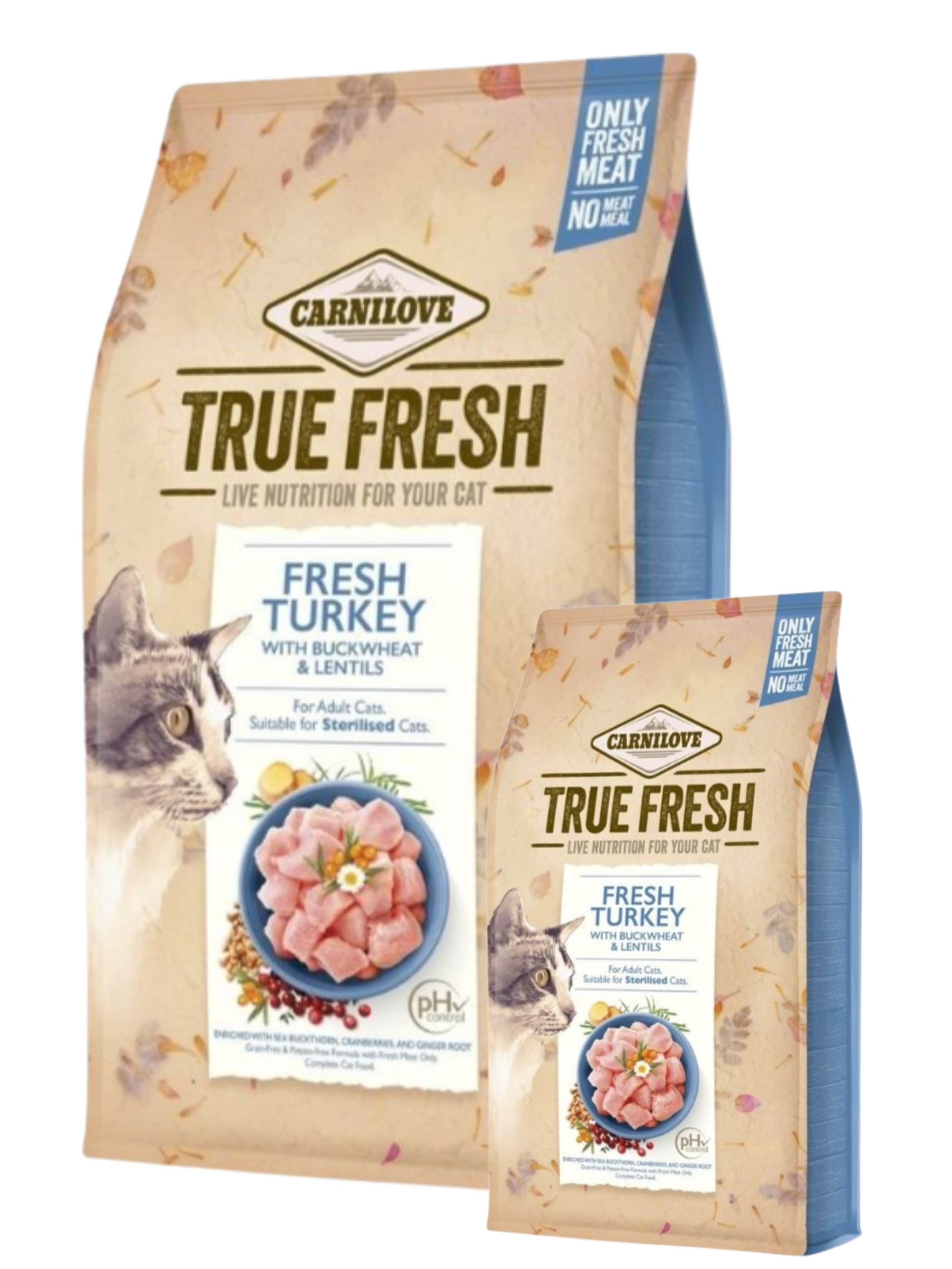 Zestaw 4,8kg + 0,34kg Carnilove True Fresh Cat, indyk Pełnoporcjowa karma dla dorosłych kotów w ekonomicznym pakiecie