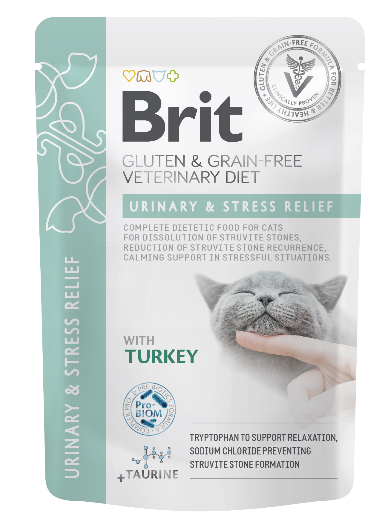 Brit Veterinary Diet Cat Pouches Fillets in Gravy Urinary, Stress & Calm Relief, kurczak i indyk, 12x85 g Pełnoporcjowa karma dla kotów z problemami układu moczowego i żyjących w stresie