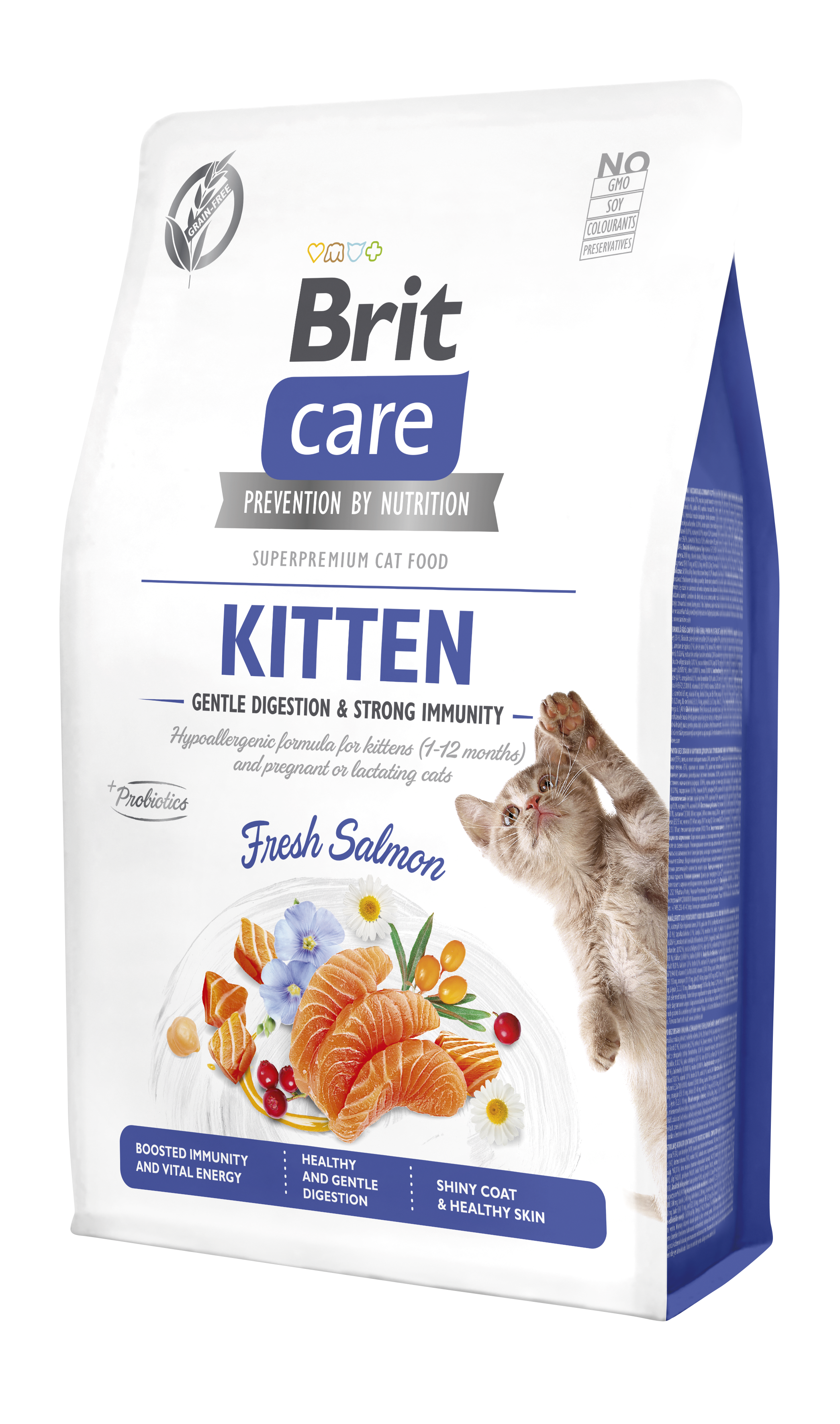 Brit Care Cat Grain-Free Kitten Immunity, łosoś, 2 kg Pełnoporcjowa karma sucha dla kociąt oraz kotek w ciąży lub karmiących
