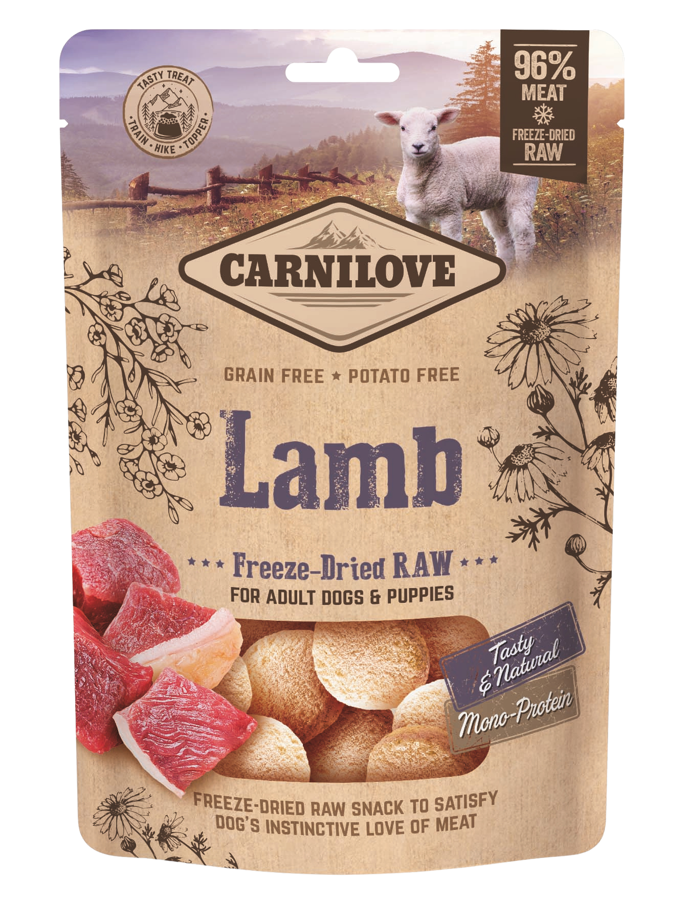 Carnilove Raw Freeze-dried Snack, jagnięcina, 60g Karma uzupełniająca dla psów