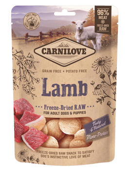 Carnilove Raw Freeze-dried Snack, jagnięcina, 60g Karma uzupełniająca dla psów Carnilove Raw Freeze-dried Snack, jagnięcina, 60g Karma uzupełniająca dla psów