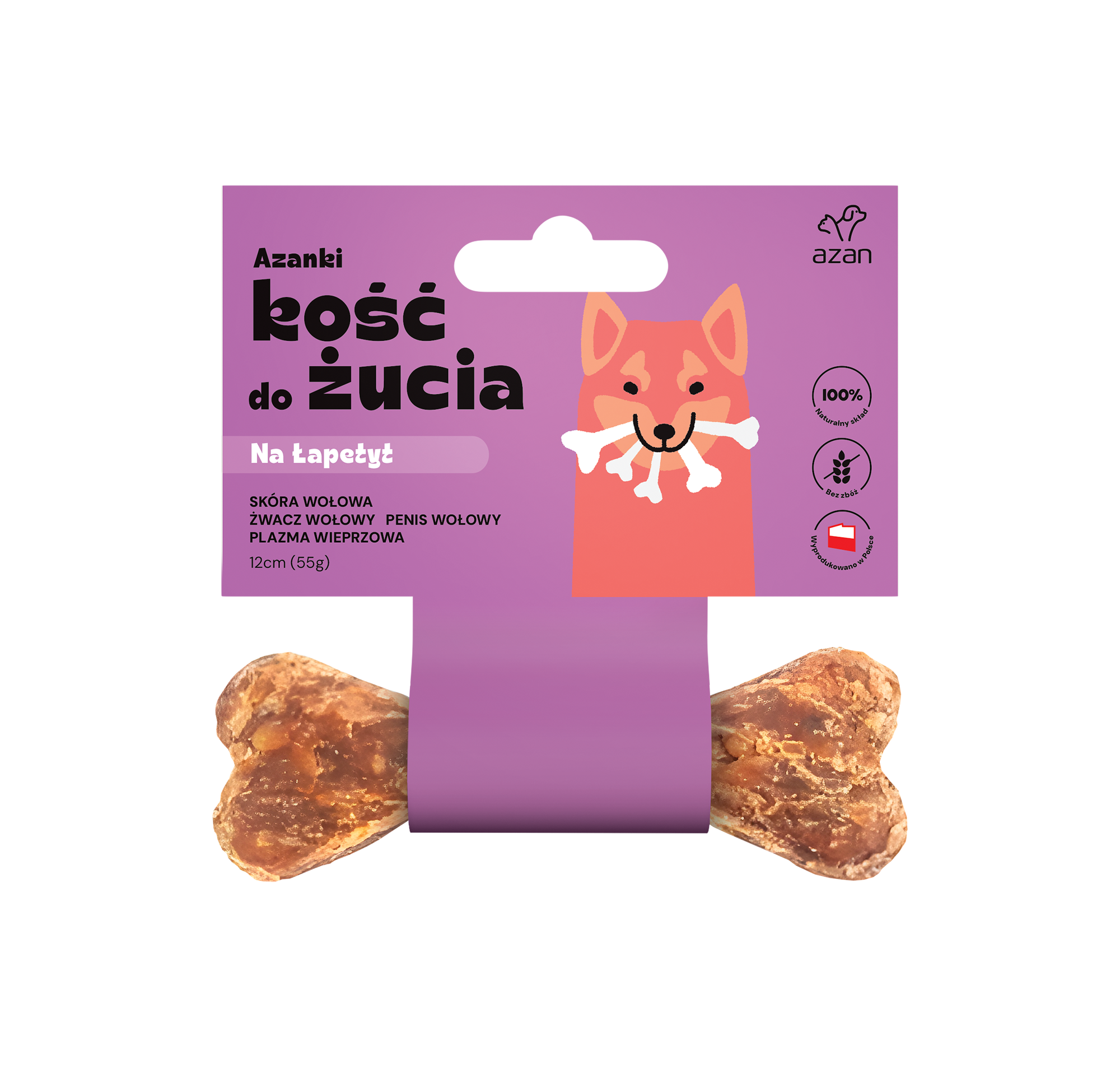Azanki Kość do żucia NA ŁAPETYT ze żwaczem S/M 12cm