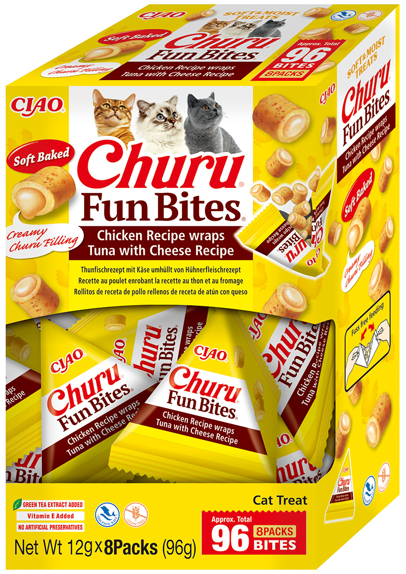 Inaba Cat Churu Fun Bites Chicken Recipe wraps Tuna with Cheese Recipe 8x12 g