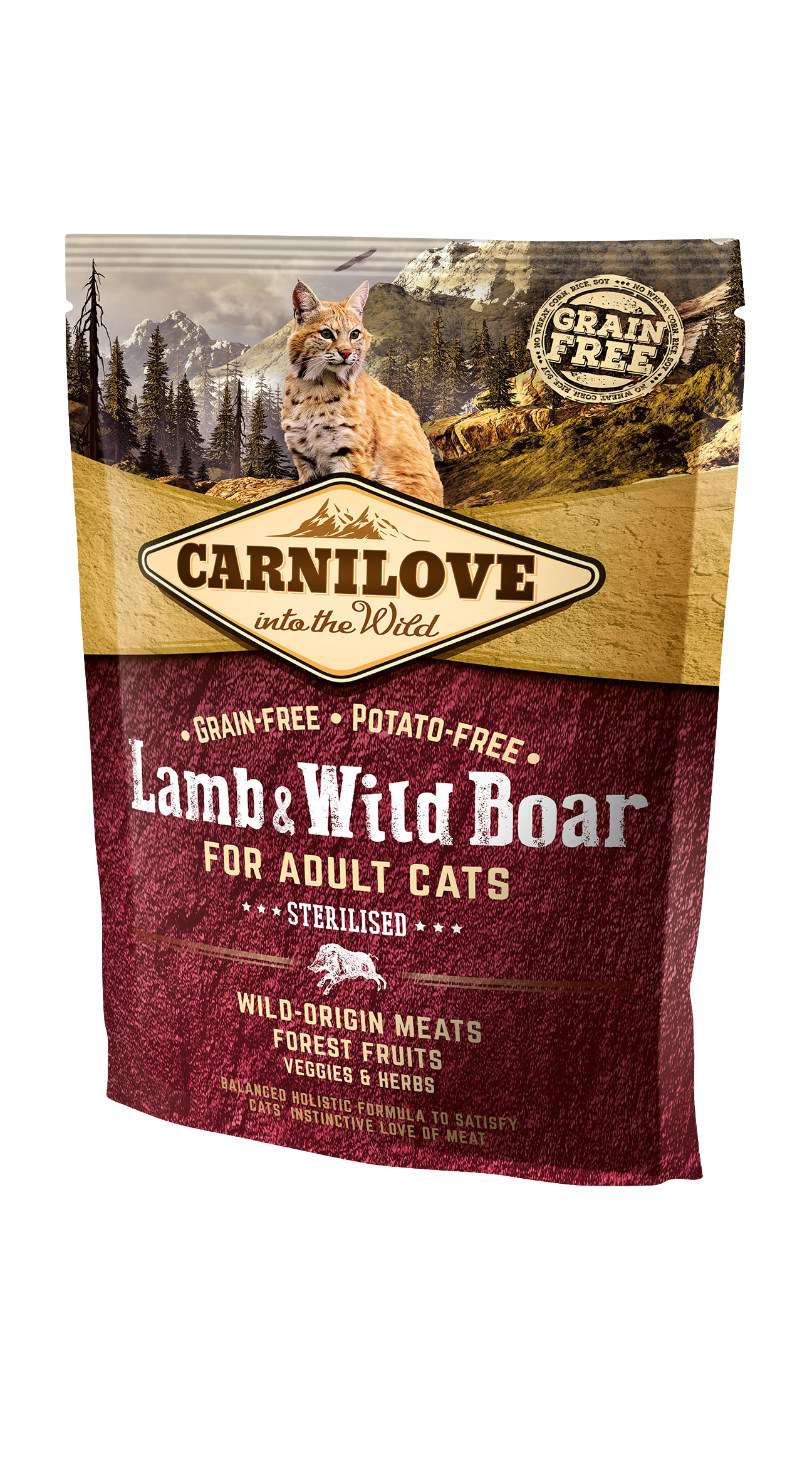 Carnilove Cat Sterilised, jagnięcina i dzik, 400g Pełnoporcjowa karma dla dorosłych kotów sterylizowanych