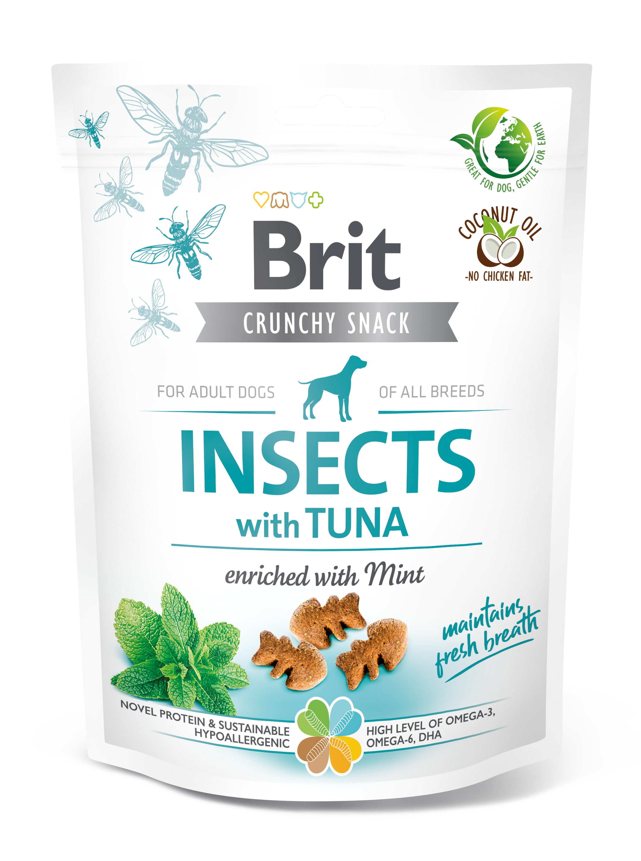 Brit Care Dog Crunchy Cracker, owady, tuńczyk i mięta Uzupełniająca karma sucha dla dorosłych psów wszystkich ras