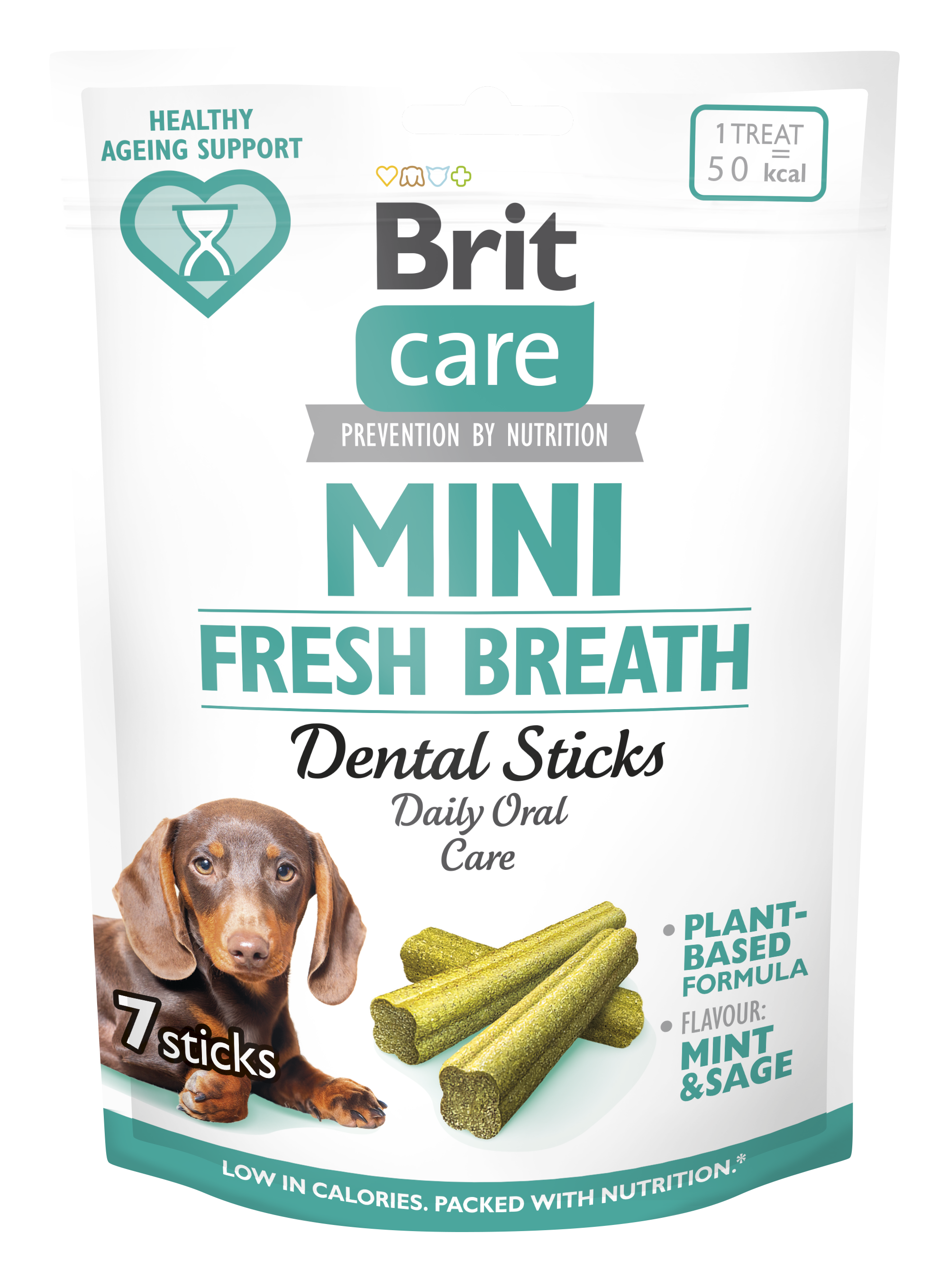 Brit Care Dog Mini Snacks Fresh Breath, wegetariańskie, 120g Funkcjonalne pałeczki dentystyczne dla psów małych i miniaturowych