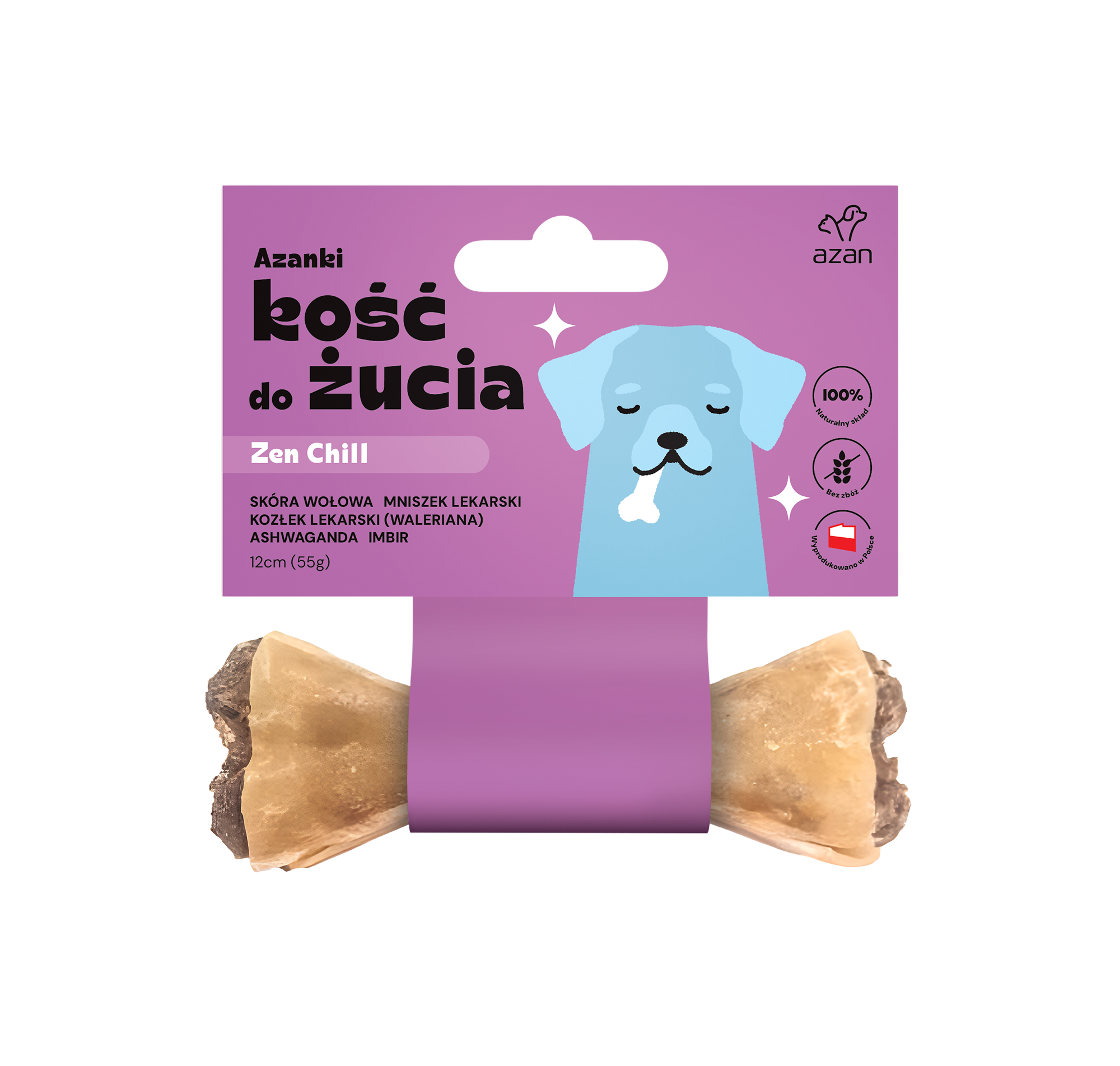 Azanki Kość do żucia ZEN CHILL z mniszkiem, walerianą i ashwagandą S/M 12cm