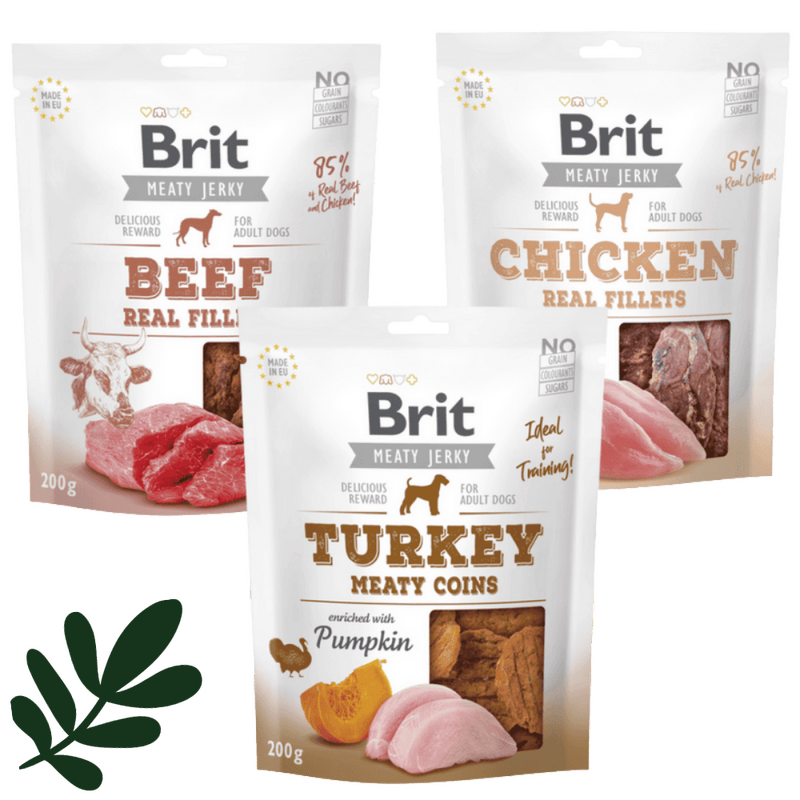 Gwiazdkowy Zestaw Brit Jerky Snacks MIX (3x200g) Karma uzupełniająca dla dorosłych psów w ekonomicznym pakiecie