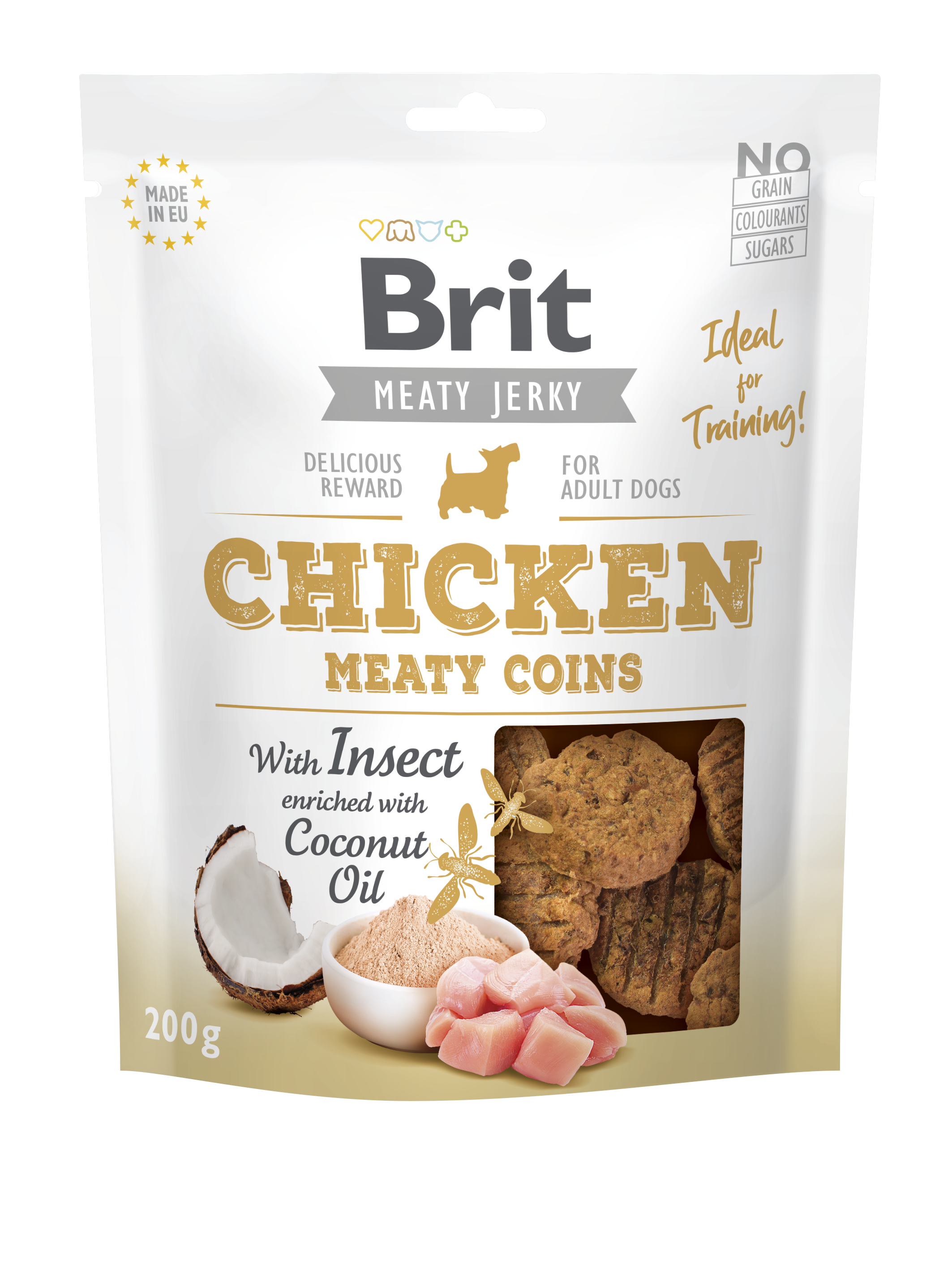 Brit Jerky Snack, kurczak i białko owadów, 200 g Karma uzupełniająca dla dorosłych psów