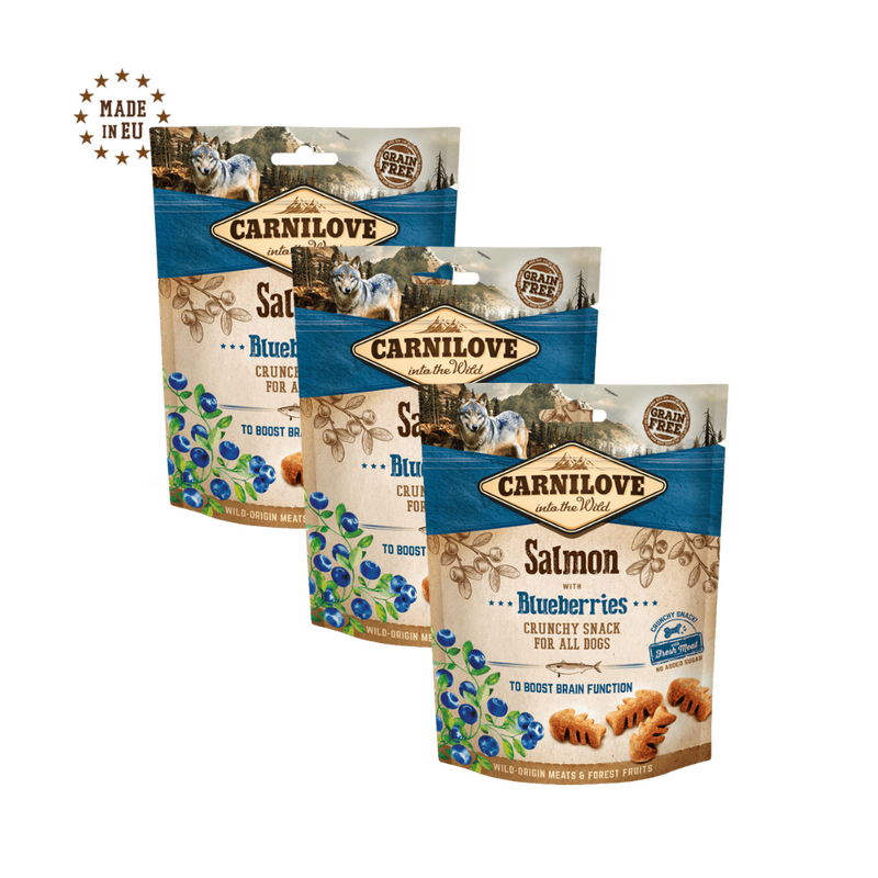 Pakiet 3x200g Carnilove Crunchy Snack, łosoś z jagodam Przysmaki w ekonomicznym trójpaku