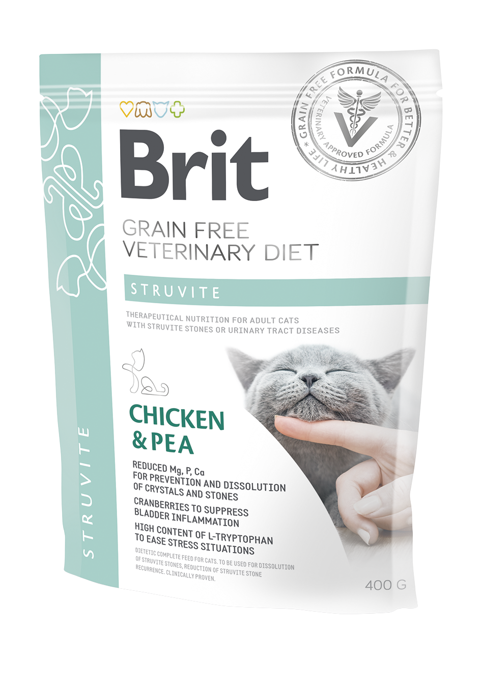 Brit Veterinary Diets Cat Grain-free Struvite, kurczak i groszek, 400 g Bezzbożowa karma dietetyczna dla kotów z chorobami dolnych dróg moczowych