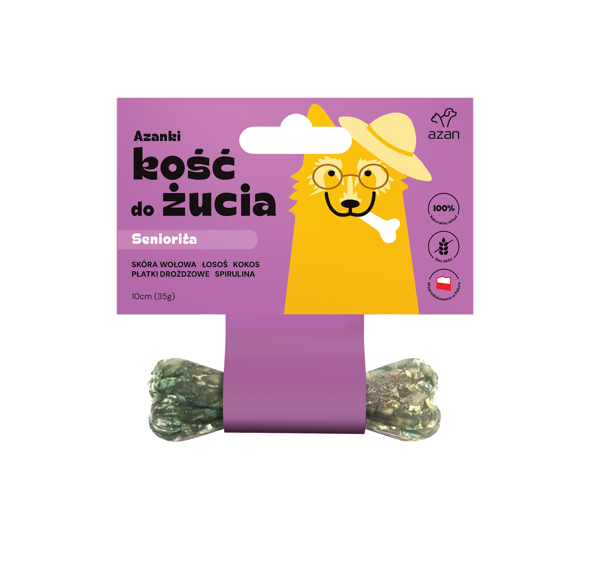 Azanki Kość do żucia SENIORITA z łososiem, kokosem i spiruliną SENIOR 10cm