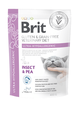 Brit Veterinary Diets Cat Gluten & Grain Free Ultra-Hypoallergenic, owady i żółty groszek, 400 g Dietetyczna karma hipoalergiczna dla kotów Brit Veterinary Diets Cat Gluten & Grain Free Ultra-Hypoallergenic, owady i żółty groszek, 400 g Dietetyczna karma hipoalergiczna dla kotów