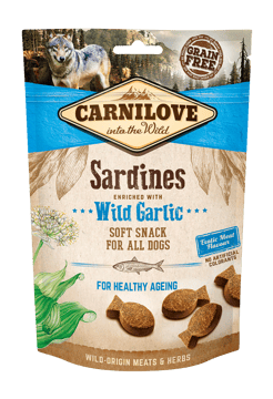 Carnilove Semi Moist Snack, sardynki i czosnek niedźwiedzi, 200g Miękka przekąska dla wszystkich psów Carnilove Semi Moist Snack, sardynki i czosnek niedźwiedzi, 200g Miękka przekąska dla wszystkich psów