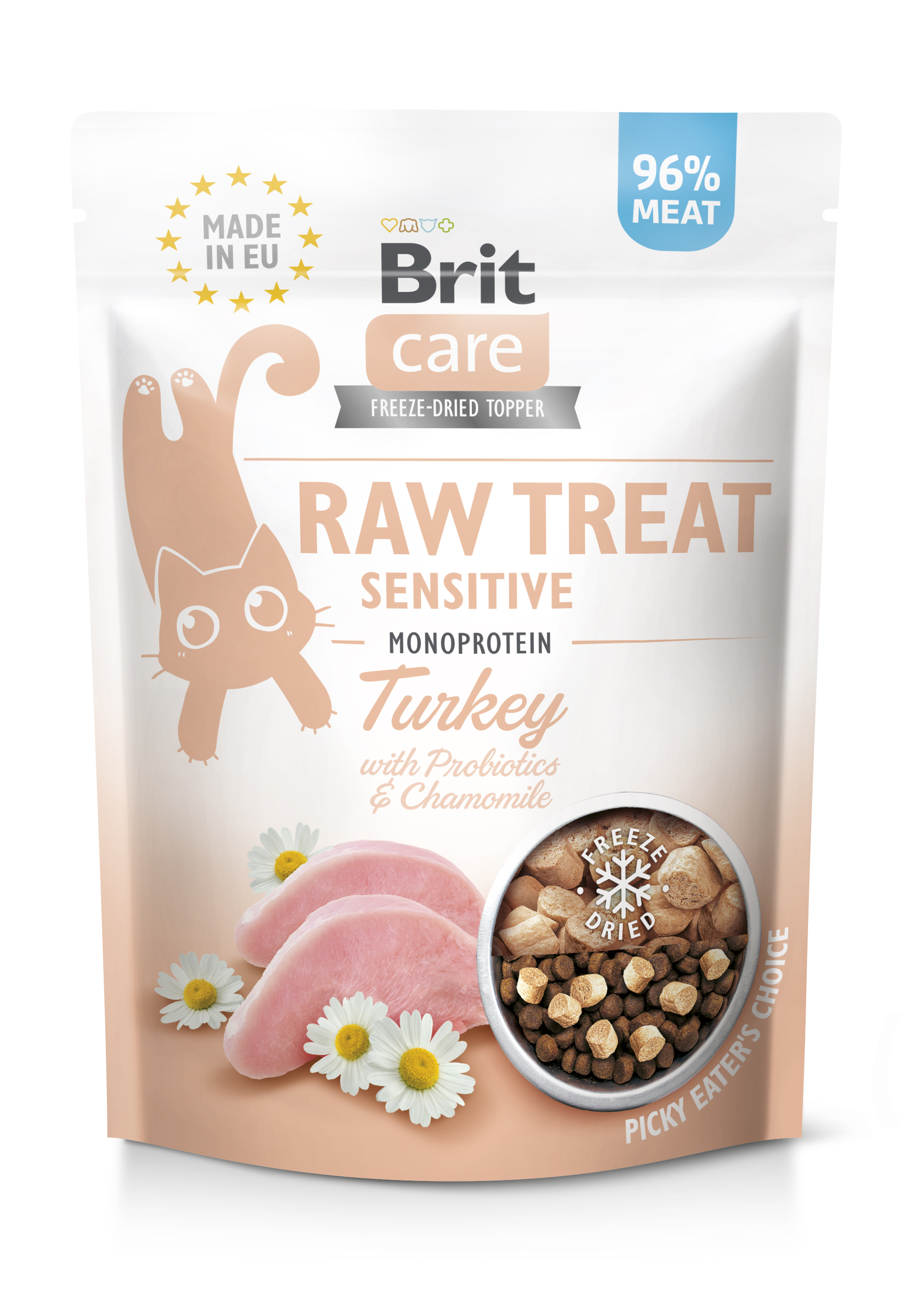 Brit Raw Treat Cat Sensitive, indyk, 40 g Karma uzupełniająca dla dorosłych kotów o wrażliwym żołądku