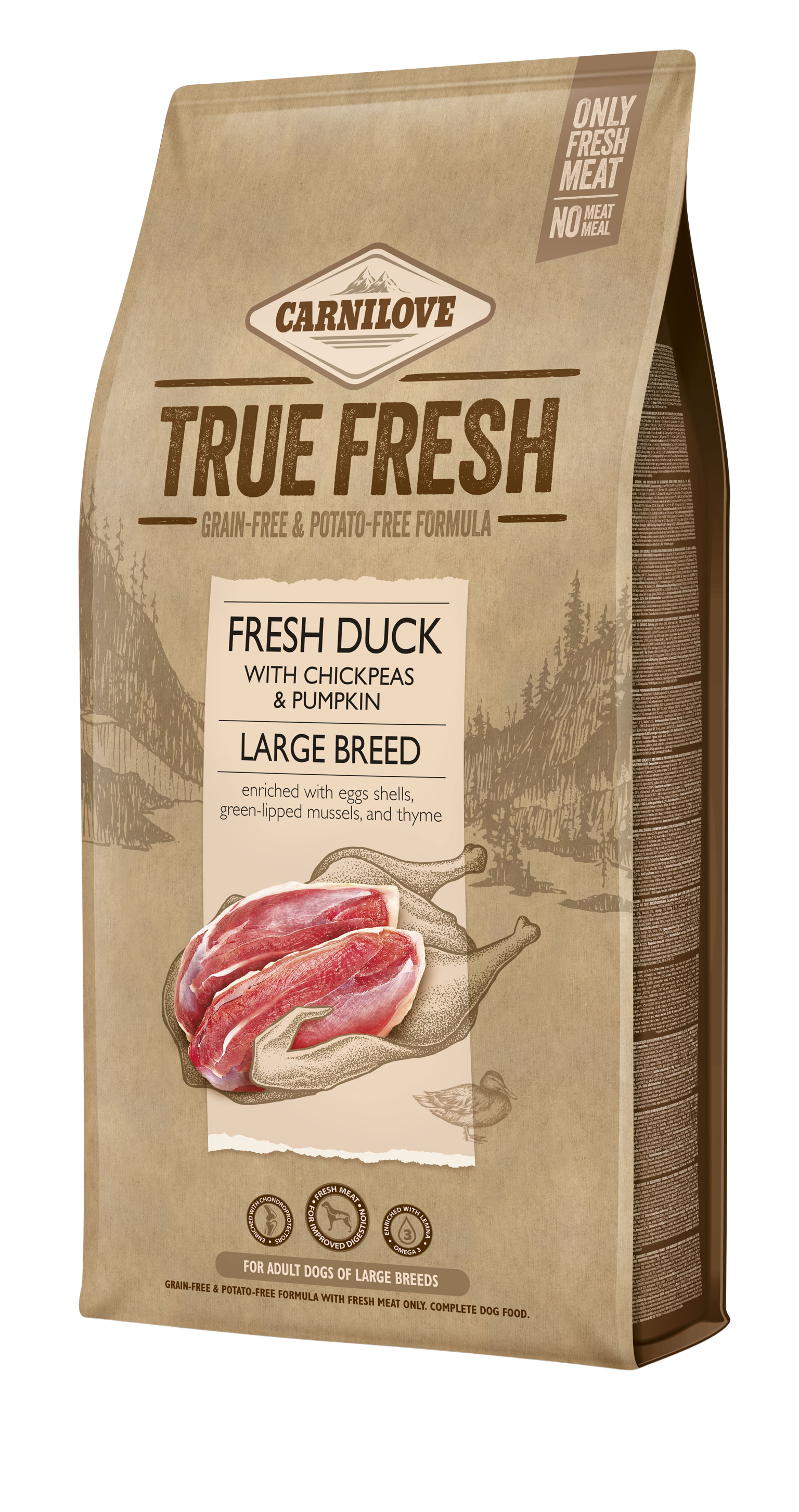 Carnilove True Fresh, świeża kaczka, 11,4kg Pełnoporcjowa karma dla dorosłych psów dużych ras