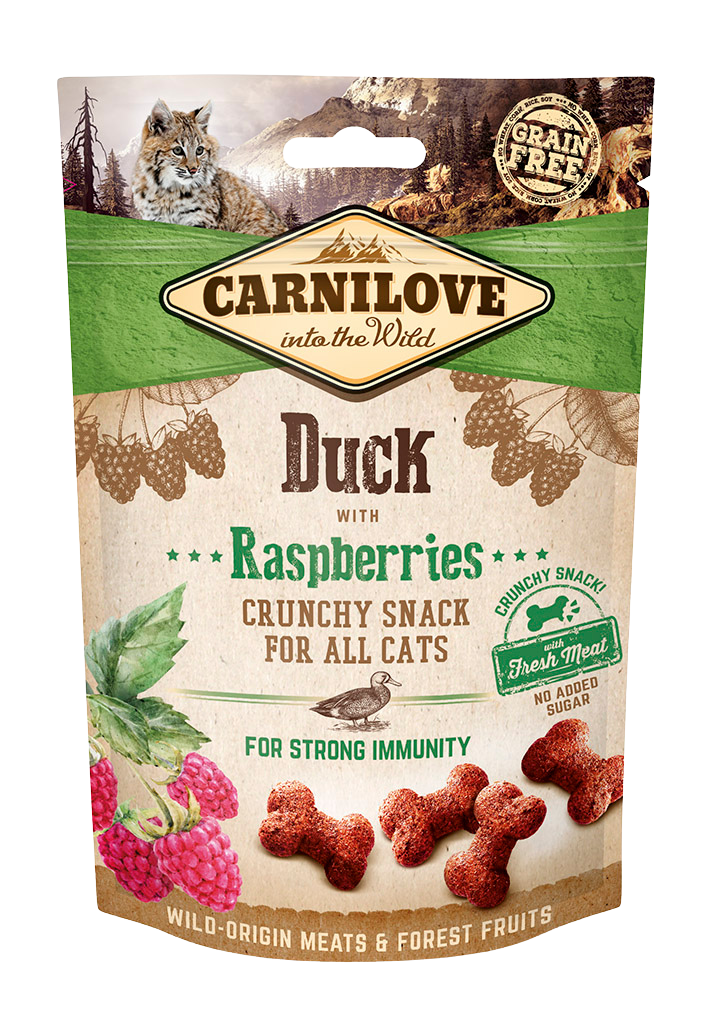 Carnilove Crunchy Snack, kaczka i maliny, 50g Karma uzupełniająca dla wszystkich kotów