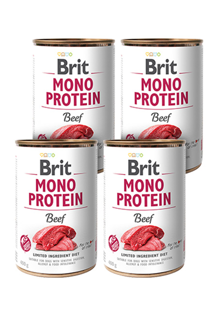 Zestaw 4 x 400g Brit Mono Protein, wołowina Monobiałkowa karma mokra dla dorosłych psów z alergiami i nietolerancjami w ekonomicznym zestawie