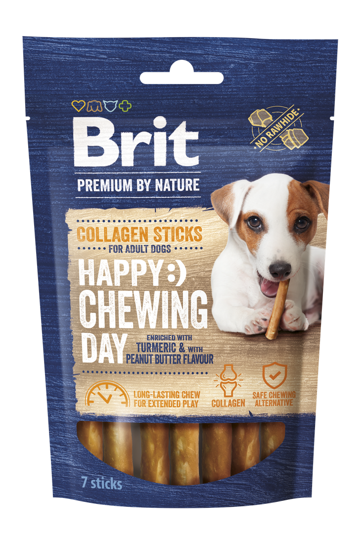 Brit Premium by Nature Dog Collagen Chews Sticks Kolagenowe pałeczki 7szt Przysmaki do żucia z kolagenem o smaku masła orzechowego dla psów.