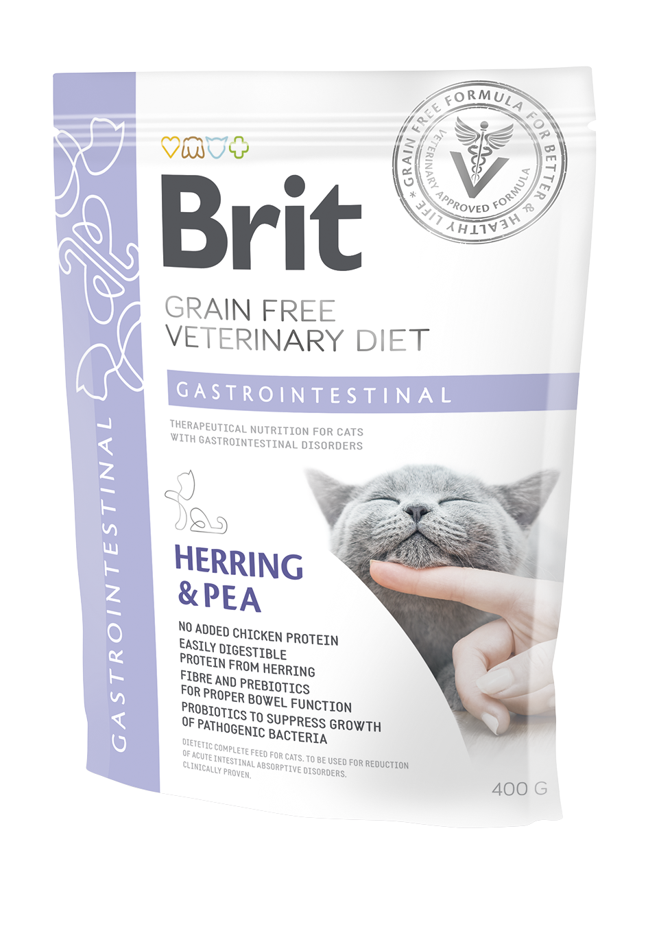 Brit Veterinary Diets Cat Grain-free Gastrointestinal, śledź i żółty groszek, 400 g Dietetyczna karma dla kociąt i kotów dorosłych z problemami przewodu pokarmowego