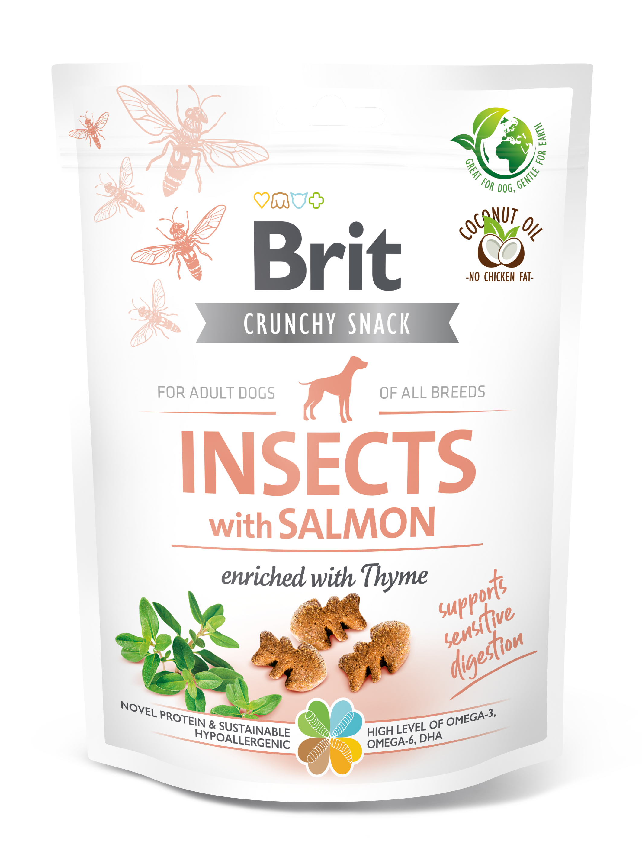 Brit Care Dog Crunchy Cracker, owady, łosoś i tymianek Uzupełniająca karma sucha dla dorosłych psów wszystkich ras