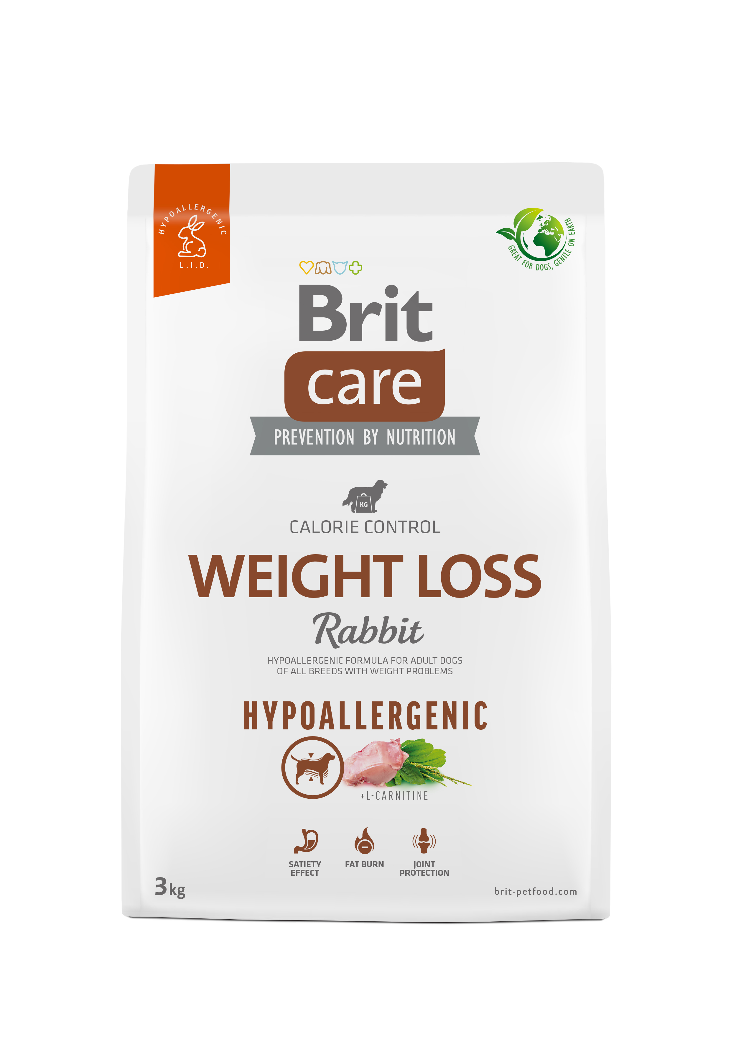 Brit Care Dog Hypoallergenic Weight Loss, królik i ryż, 3 kg Hipoalergiczna karma dla dorosłych psów wszystkich ras z problemami z nadwagą