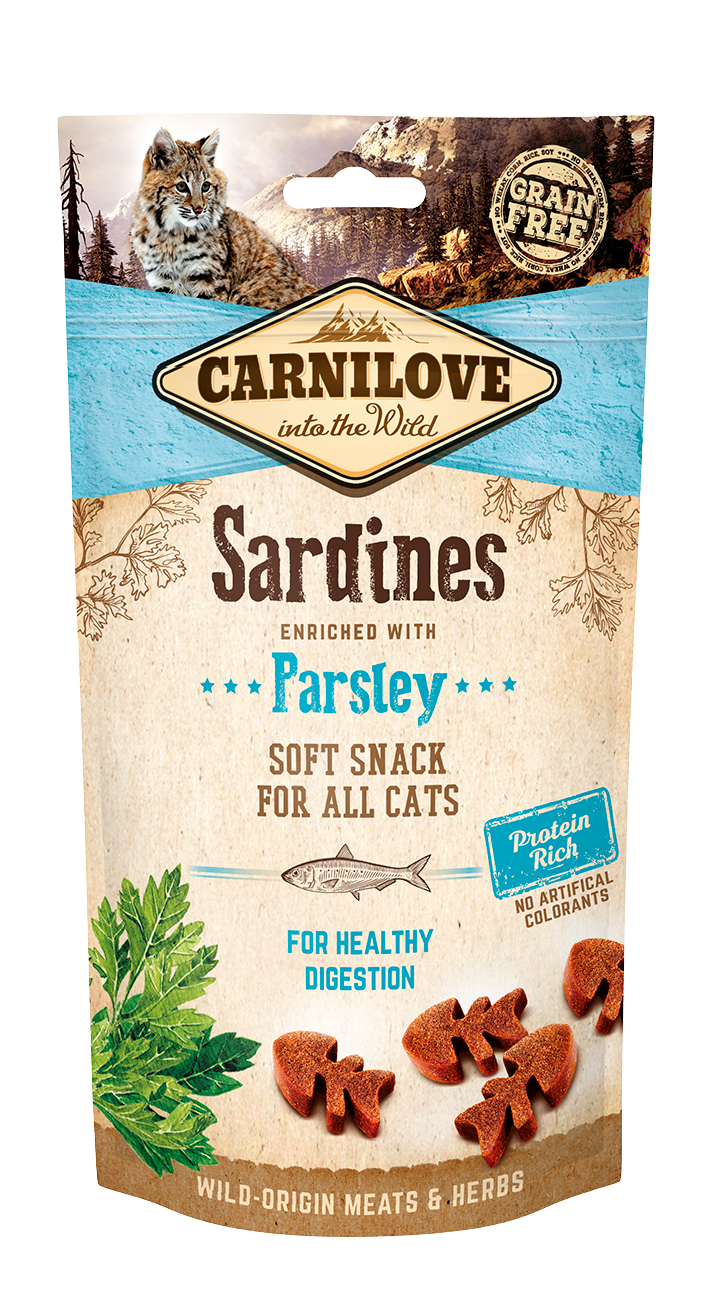 Carnilove Semi-moist Snack, sardynki i pietruszka, 50g Karma uzupełniająca dla wszystkich kotów