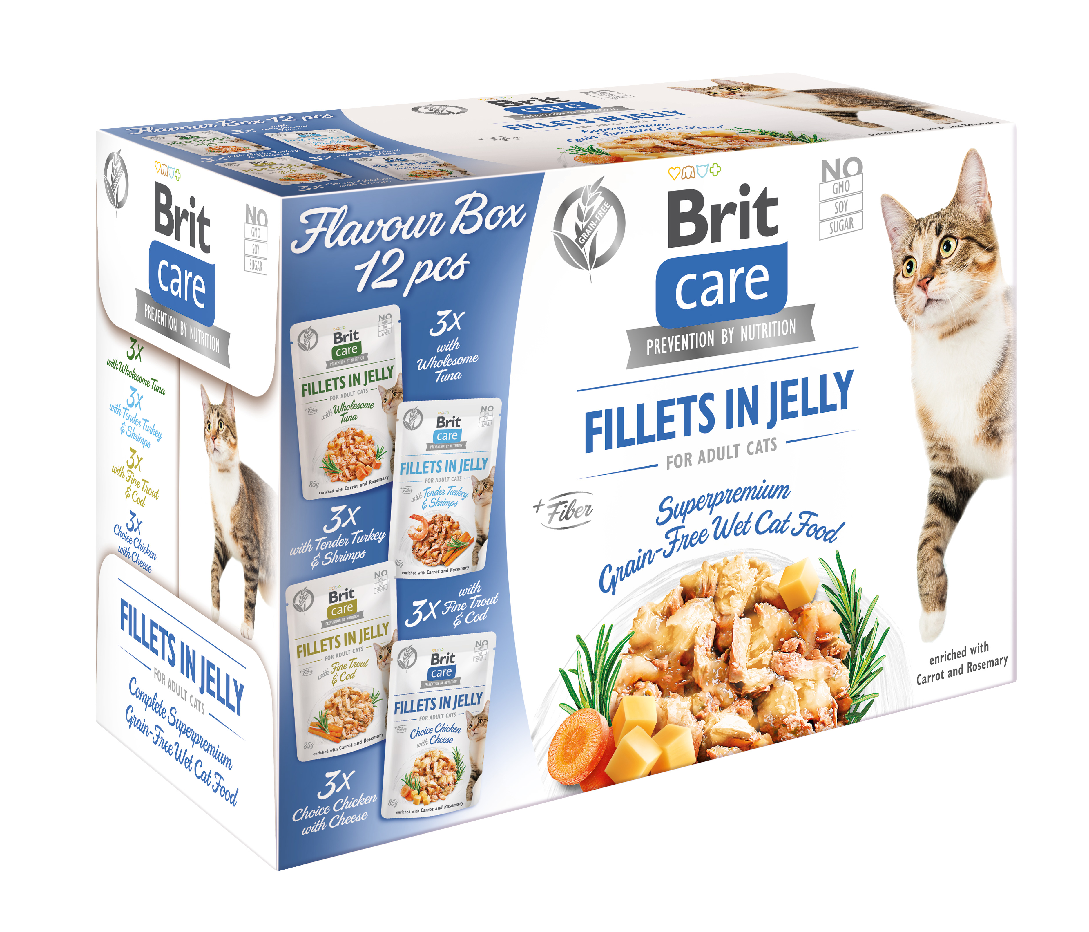 Brit Care Cat Fillets in Jelly Flavour Box, różne smaki, 12 x 85 g Zestaw mokrych karm pełnoporcjowych dla dorosłych kotów