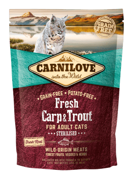 Carnilove Cat Fresh Sterilised, karp i pstrąg, 400g Pełnoporcjowa karma dla kotów dorosłych sterylizowanych Carnilove Cat Fresh Sterilised, karp i pstrąg, 400g Pełnoporcjowa karma dla kotów dorosłych sterylizowanych