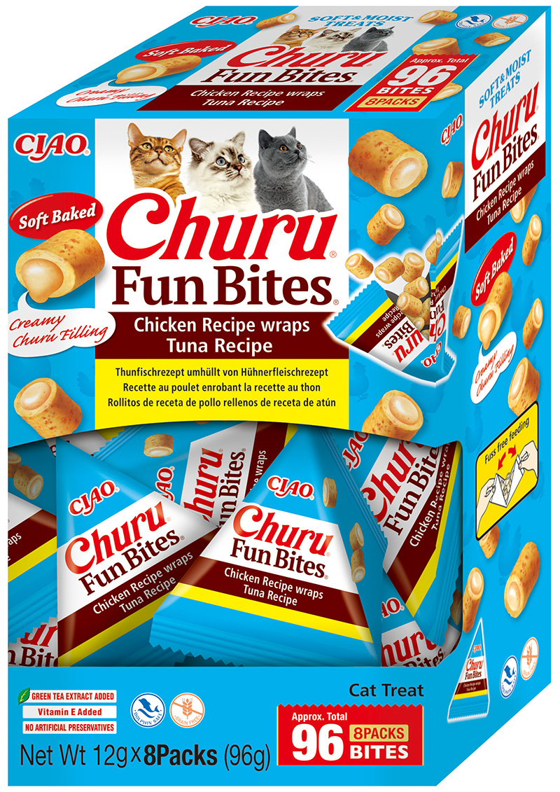 Inaba Cat Churu Fun Bites Chicken Recipe wraps Tuna Recipe 8x12 g