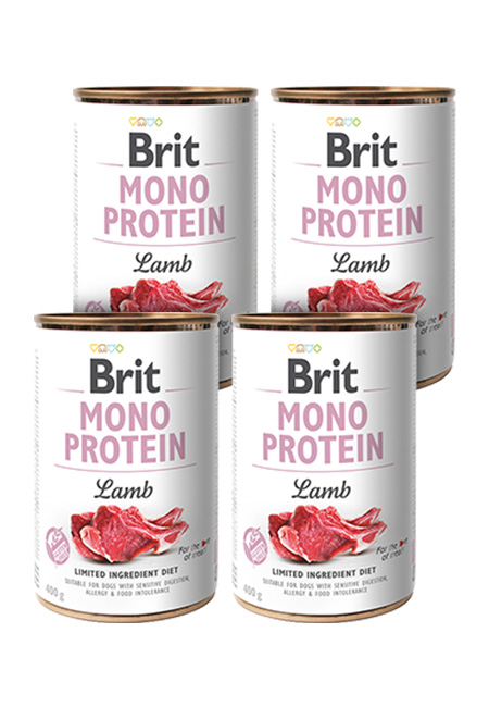 Zestaw 4 x 400g Brit Mono Protein, jagnięcina Monobiałkowa karma mokra dla psów z alergiami i nietolerancjami pokarmowymi w ekonomicznym zestawie