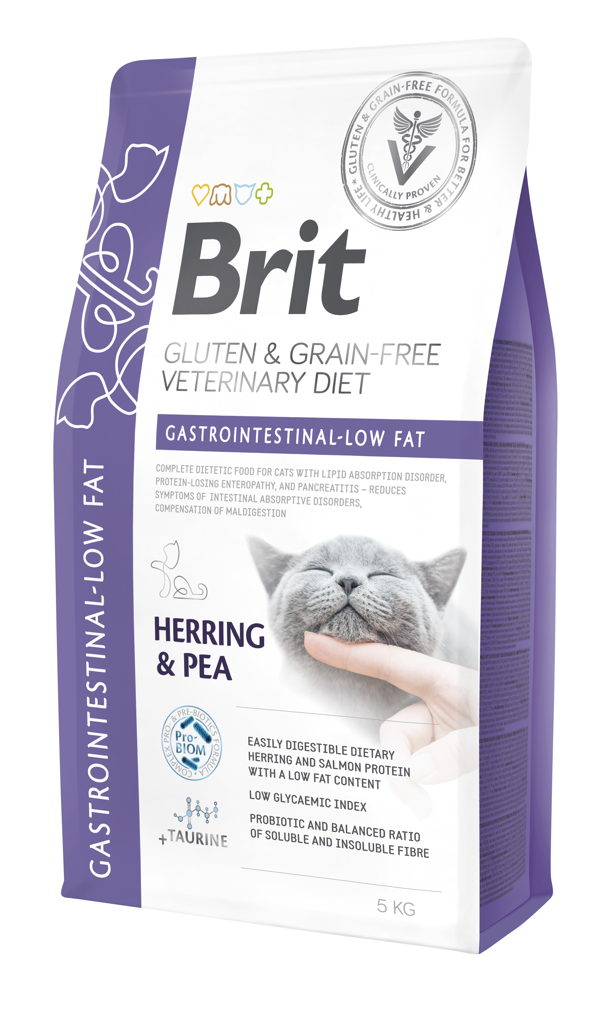 Brit Veterinary Diets Cat Grain-free Gastrointestinal Low Fat, śledź i groch, 5 kg Dietetyczna karma dla kotów z zaburzeniami trawienia
