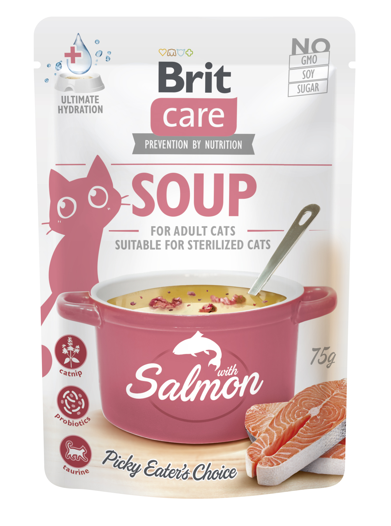 Brit Care Cat Soup, łosoś, 75 g Uzupełniająca karma mokra dla dorosłych kotów