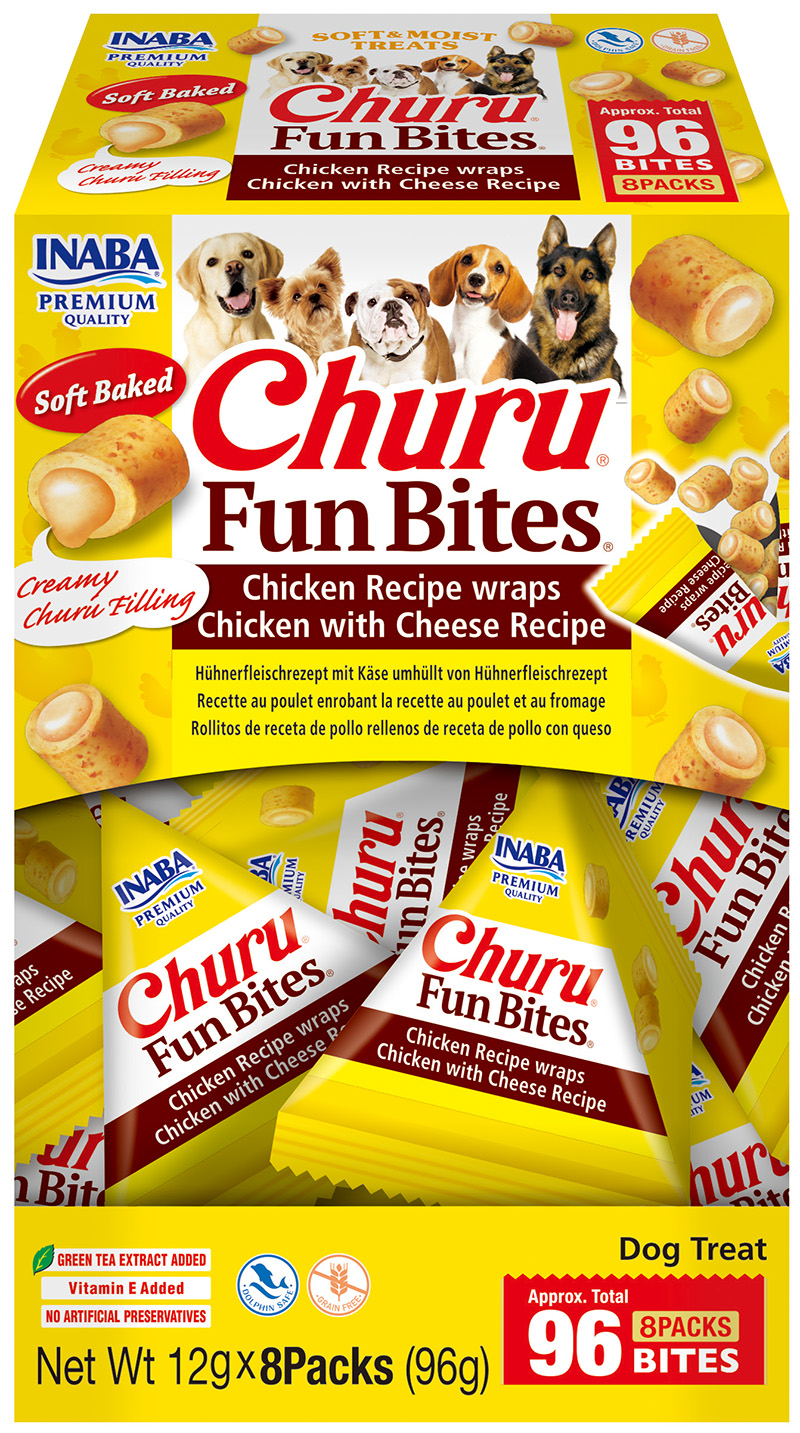 Inaba Dog Churu Fun Bites Chicken Recipe wraps Chicken with Cheese Recipe 8x12 g