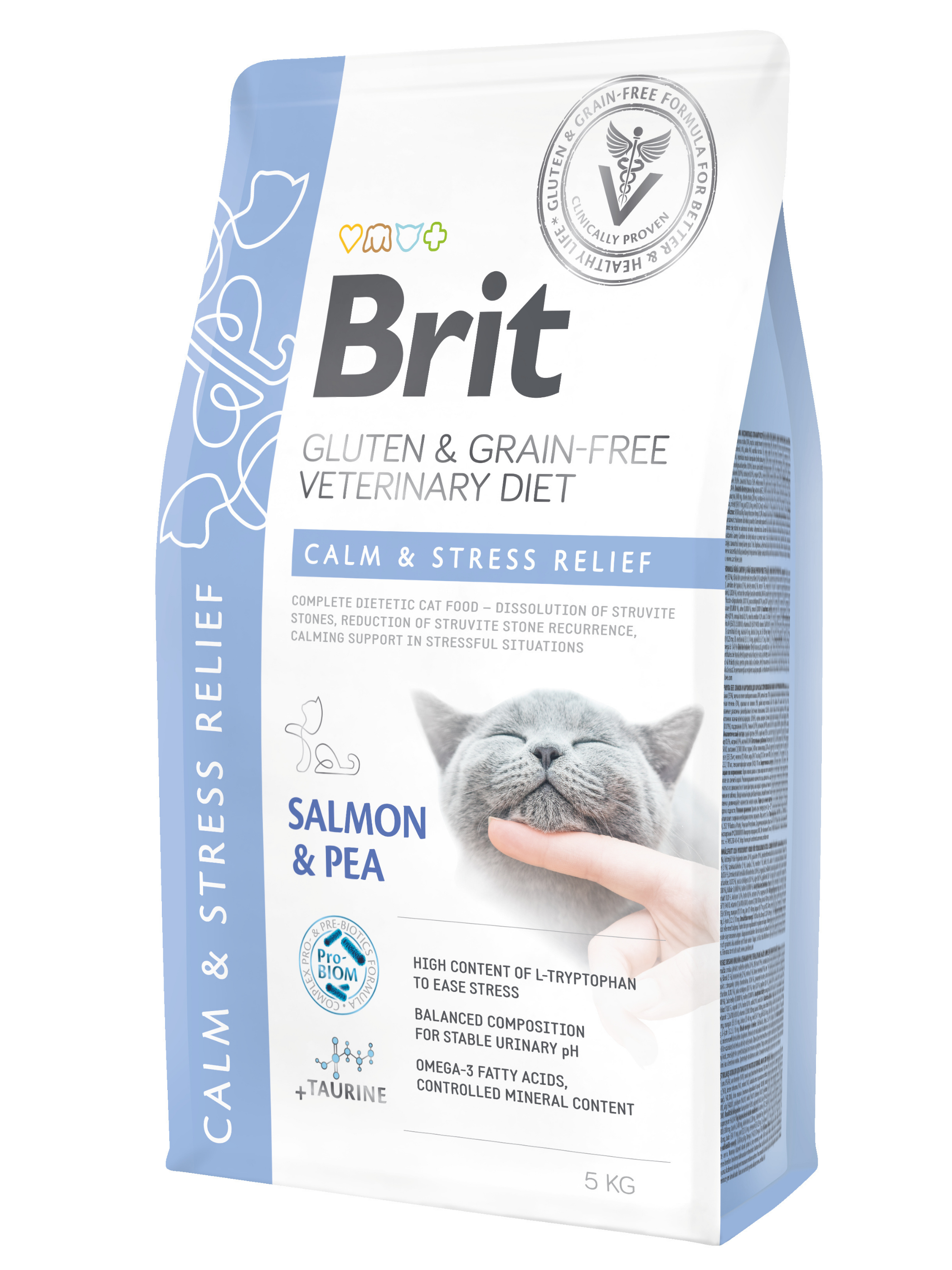 Brit Veterinary Diet Cat Calm & Stress Relief, łosoś i groch, 5 kg Pełnoporcjowa karma dla kotów z problemami układu moczowego