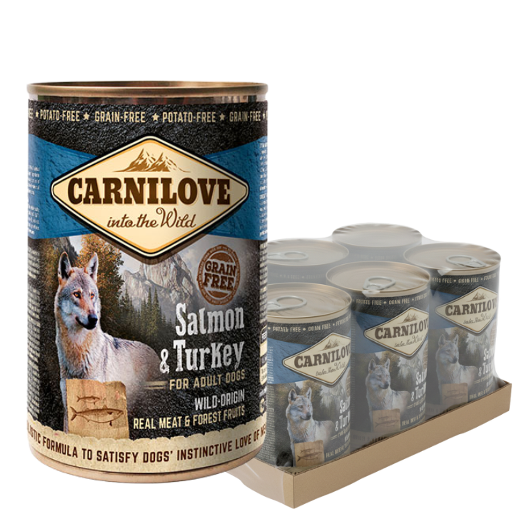 Zestaw&#x20;&quot;5&#x2B;1&quot;&#x20;Carnilove&#x20;Wild&#x20;Meat,&#x20;&#x0142;oso&#x015B;&#x20;i&#x20;indyk&#x20;&#x28;6x400g&#x29;&#x20;Pe&#x0142;nowarto&#x015B;ciowa&#x20;karma&#x20;dla&#x20;doros&#x0142;ych&#x20;ps&#xF3;w&#x20;w&#x20;ekonomicznym&#x20;pakiecie