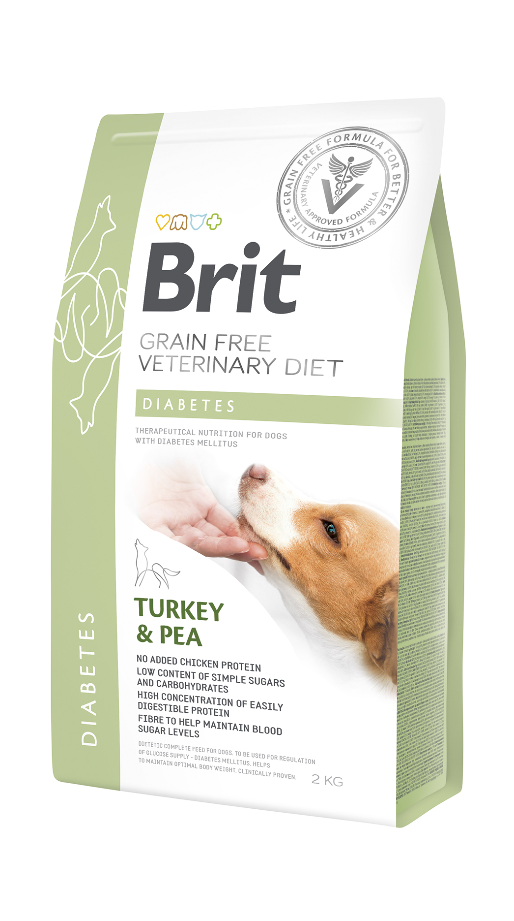 Brit Veterinary Diets Dog Grain Free Diabetes, indyk i żółty groszek, 2 kg Dietetyczna karma dla psów wymagających regulacji poziomu cukru we krwi