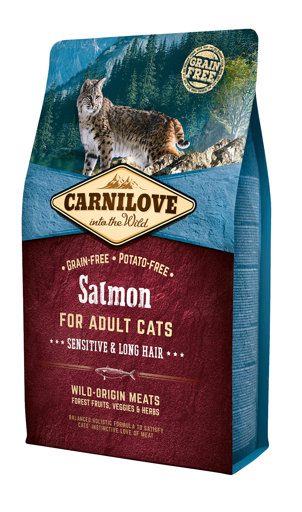 Carnilove Cat Sensitive & Long Hair, łosoś, 2kg Pełnoporcjowa karma dla dorosłych kotów o wrażliwym przewodzie pokarmowym i długowłosych