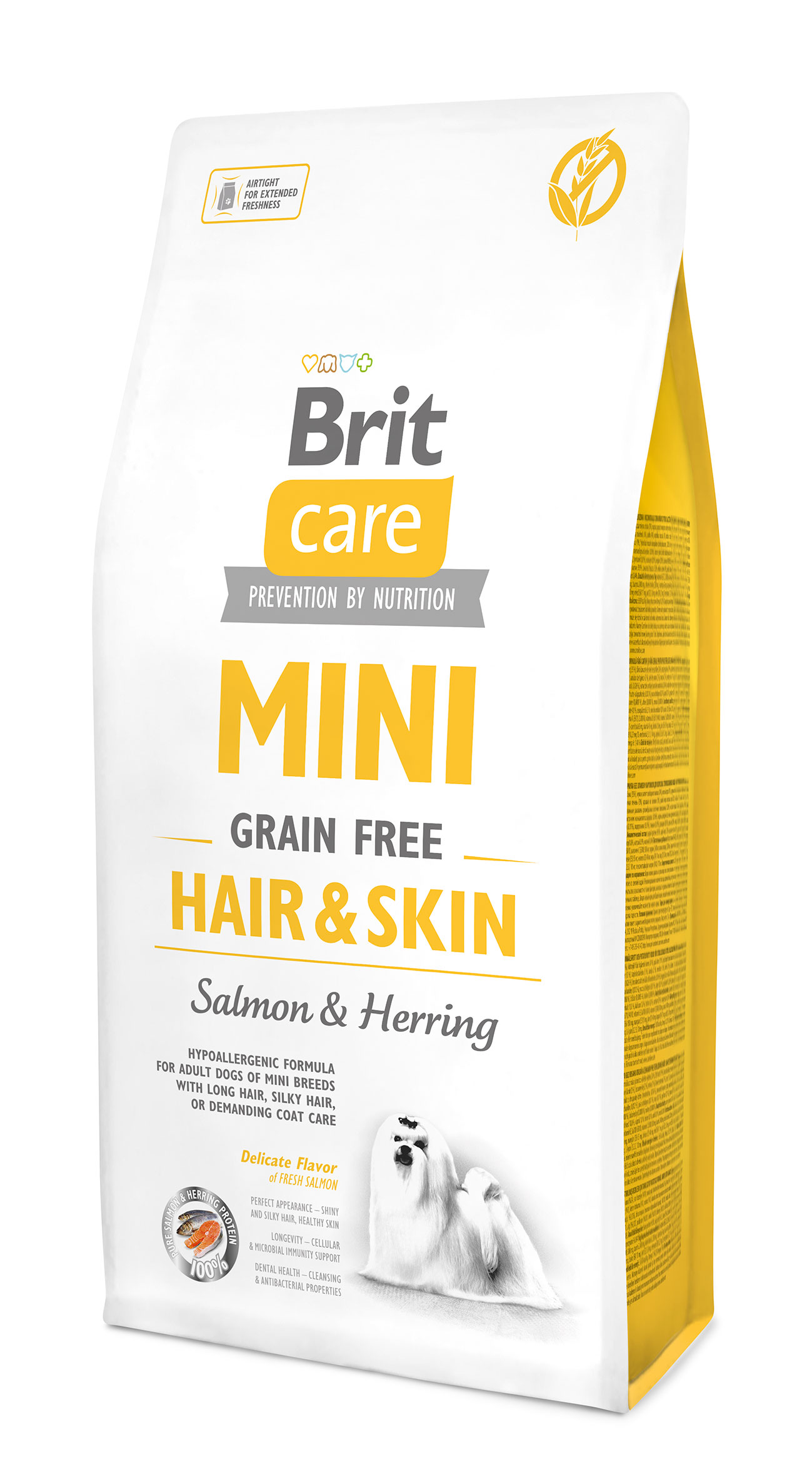 Brit Care Mini Grain-Free Hair & Skin, łosoś i śledź, 7 kg Pełnoporcjowa karma sucha dla dorosłych psów ras miniaturowych