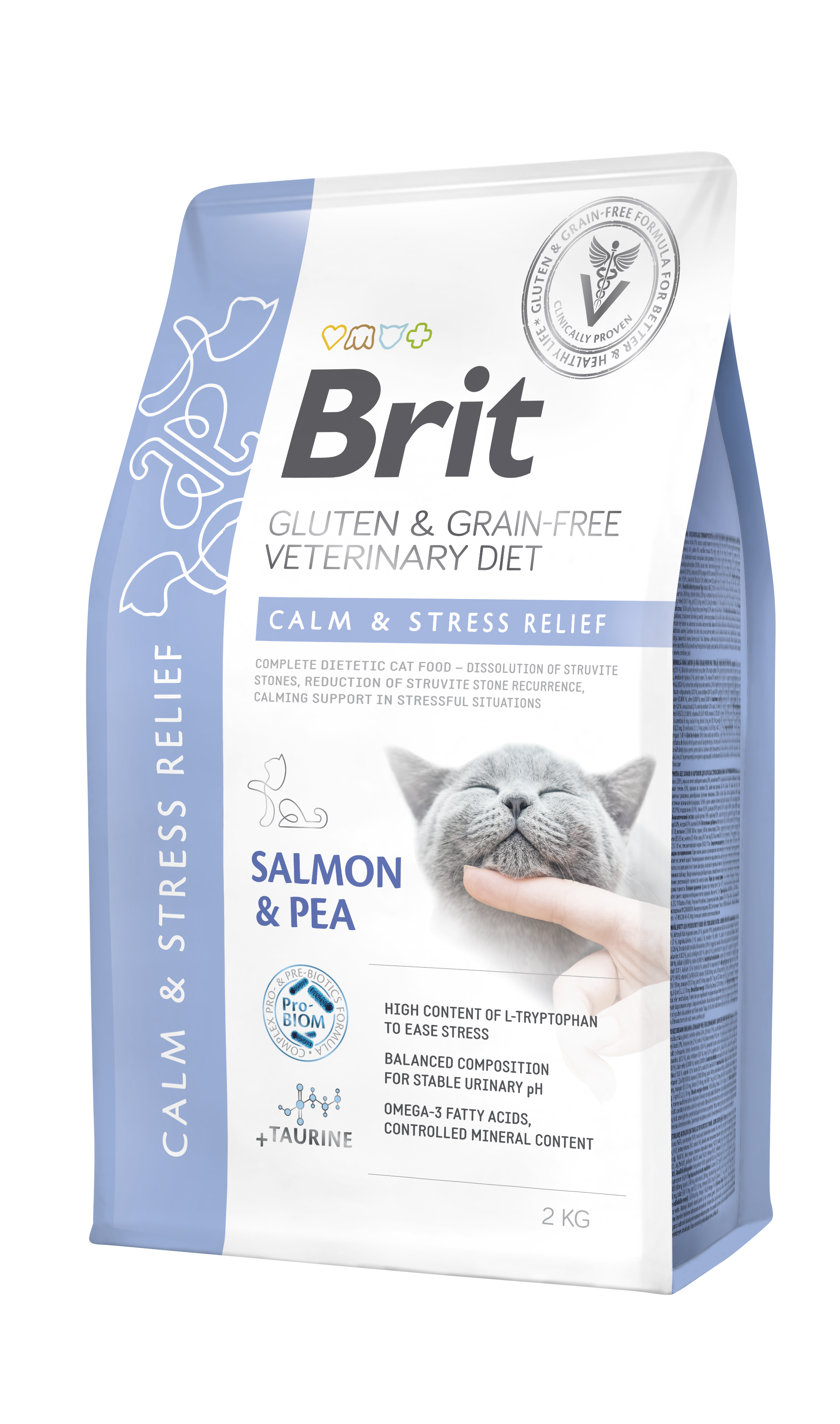 Brit Veterinary Diet Cat Calm & Stress Relief, łosoś i groch, 2 kg Pełnoporcjowa karma dla kotów z problemami układu moczowego